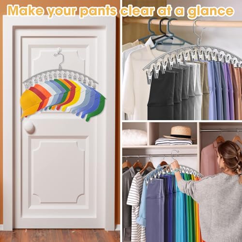 Upgrade Skirt Pants Hangers with Clips, Metal Legging Organizer for Closet with 15 Cilps Holds 60 Leggings/Shorts/Jeans/Skirts Pants Hangers Space Saving Closet Organizers and Storage, Grey 4Pack