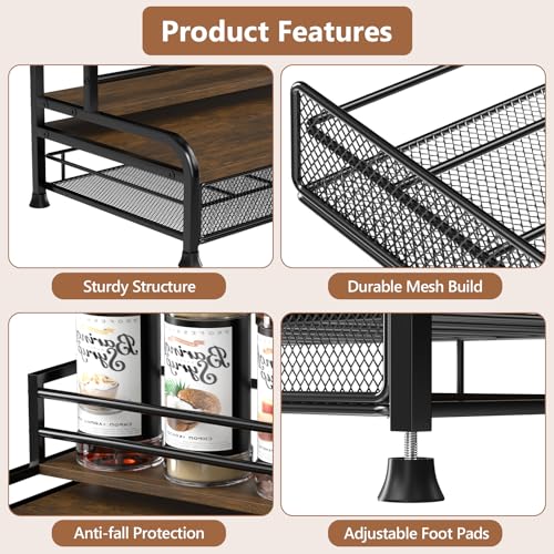 Coffee Syrup Rack Organizer, 3-Tier with 35 K-Cup Pod Holder Drawer | Black Metal Rack for 8 Syrup Bottles,Countertop Bottle Holder Stand for Wine,Space-Saving Design for Kitchen Cafe Station