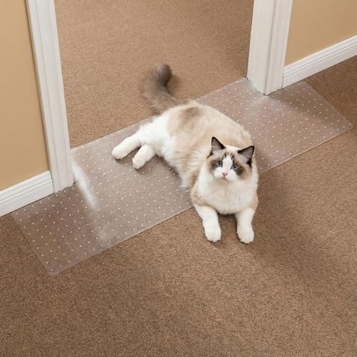 Carpet Protector, Clear PVC Doorway Mat for Cats & Dogs | Heavy-duty Anti-scratch Threshold Guard, Non-slip, Easy-trim, Recyclable PVC, Fits 27.5"-35.9" Doors, Stops Pet Claw Damage