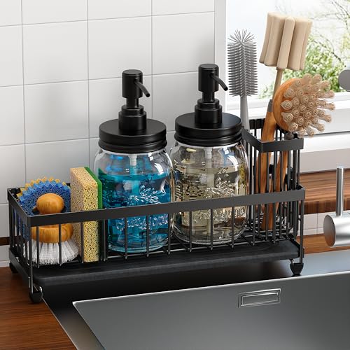 Mason Jar 16 oz Liquid Soap Dispensers Set with La... (Black)