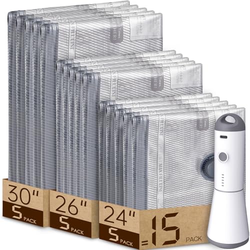 Travel Vacuum Bags with Rechargeable Pump, Carry-O... (15 Count | Grey and white)