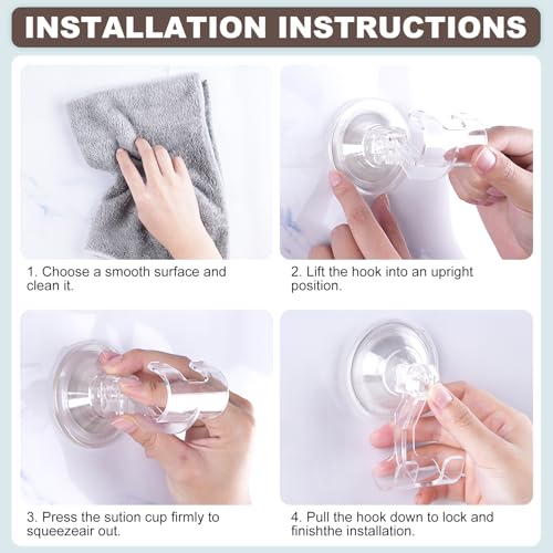 VIS'V Shower Suction Cup Razor Holder for His and Hers, Clear, 4 Pcs | Removable and Reusable, Clear Invisible Design, Locking Suction Technology, Dual Vacuum Suction, Fit for Smooth Flat Surfaces