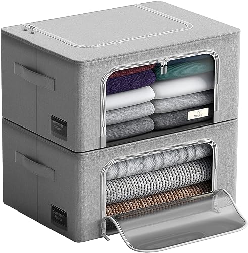 Sorbus Storage Bins with Metal Frame - Stackable & Foldable Clothes Organizer Bags - Oxford Fabric Storage Containers with Large Clear Window & Carry Handles, Bedroom Organization for Bedding & Linen