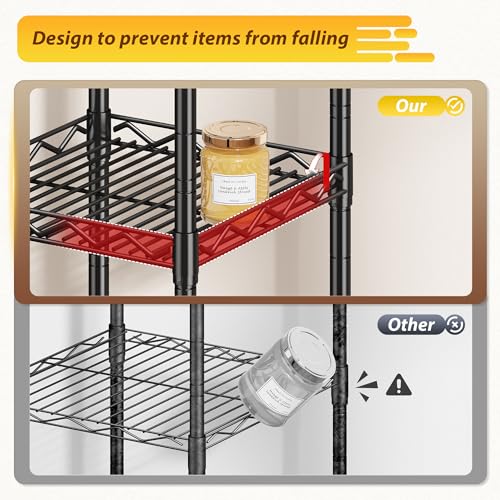 DurayLoly 5 Tier Storage Shelf, Metal Wire Shelving Unit, Black | Slim narrow design,325 lbs capacity,rust-resistant steel,upward mesh grid, tool-free,for bathroom,kitchen,laundry