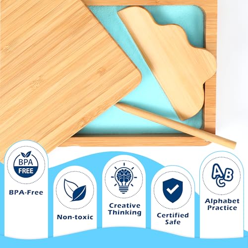 AtMini Montessori Sand Tray with Lid - Wooden Sand Trays for Kids Writing Letters and Numbers, Preschool Classroom Must Haves, Kindergarten Learning Tools (Blue)