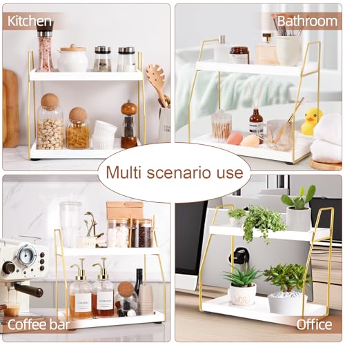DWTS Coffee Bar Accessories,Coffee Station Organizer with Multi-Functional,CoffeeBar Decor for Accessories,2 Tier Wooden Shelf Gold Metal Station Organizer for Countertop,Syrup