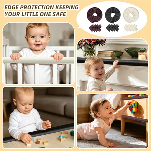 Corner Protector Baby, Baby Proofing Edge Corner Protector, Soft Foam White | Waterproof Foam Cushion with Adhesive Tape ,Corner Protector for Fireplace, Table, Stair, Cabinet (6.6ft Edge + 4 Corners)