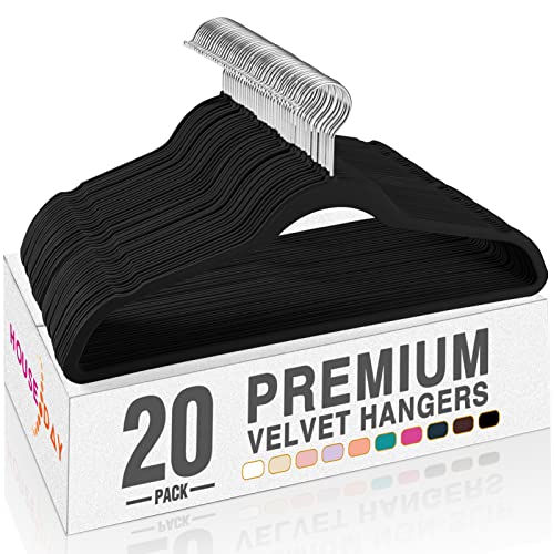 Premium Velvet Hangers, Non-Slip Thin Flocked Felt... (20 Count | Black)