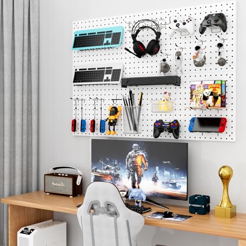 Peg Board Kit, Includes Pegboard and Accessories,with Hooks and Bins,Peg Board Wall Organizer for Office,Ornaments Display,Crafts Organization (129, White)