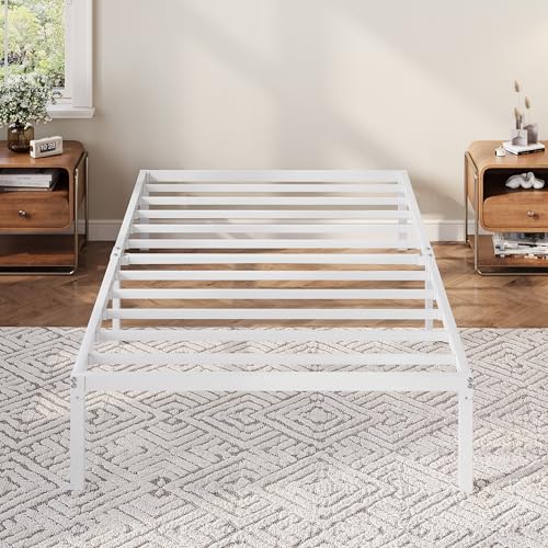 Allewie Twin Bed Frame, 12 Inch Metal Platform Beds with Storage Space, No Box Spring Required and Easy Assembly, White