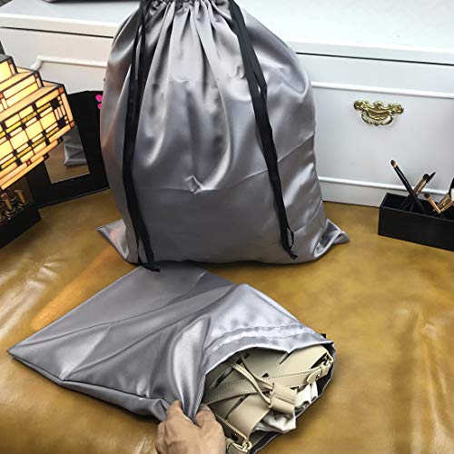 PlasMaller Dust Cover Storage Bags Thick Silk Cloth Pouch with Drawstring For Luxuries Handbags Tote Purses Shoes Boots, Silver (19.6 x 23.6 in)