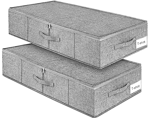 punemi 6.7 in Tall Sturdy Under Bed Storage Container with Lid, 2Pack, Gray | Stackable Clothes Storage Bag with Rigid Side and Bottom , for Blankets, Bedding& Shoes, Closet, Dorm & Bedroom Organization