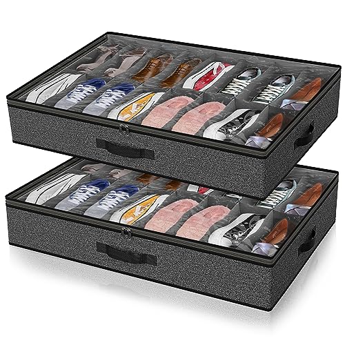Under Bed Shoe Storage Organizer for Closet, 32 Pa... (2 Count | Basalt Grey)