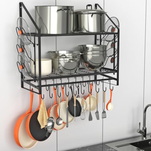 28 Inch Pot Rack Wall Mounted, 2 Tier Pots and Pan... (Alloy Steel)