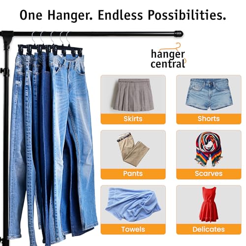 12 inch 30 Pack Pants Hangers Slim Plastic Clothes Hangers with Clips for Skirts, Shorts & Trousers – Non Slip Grip, Heavy Duty Space Saver with Swivel Hook – Black Closet Organizer