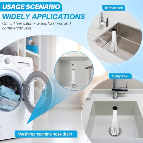 Feekoon 2 Pack Lint Trap for Washer and Utility Sink Drains, Hair Catcher | Fits 1.5 to 1.75 Inch Drains, Nylon Mesh, T Shape Rubber Plug, For Laundry Rooms and Utility Sinks, Removable for Cleaning