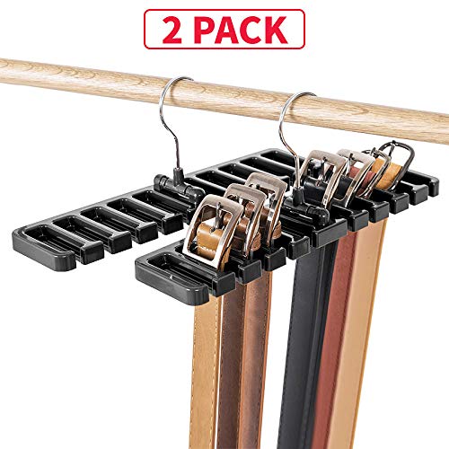 DIOMMELL 2 PCS Belts Rack, Storage Organizer, Hanger, Holder - Closet tie Racks Hangers Sturdy for Men Women, Black