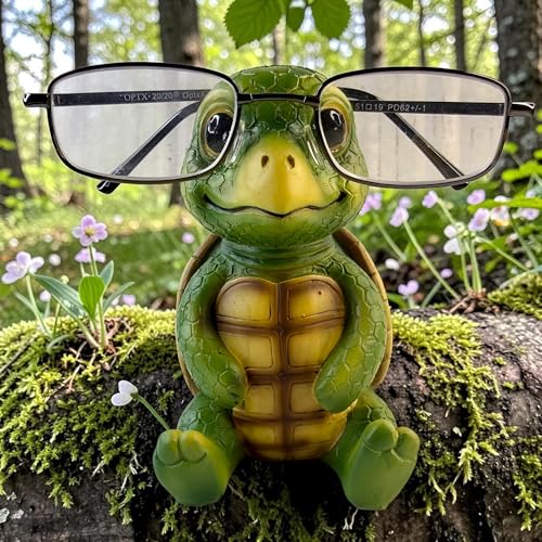 Baby Turtle Eyeglasses Holder Stand – “Shelldon” Funny & Cute Glasses Holder for Desk, Nightstand or Office – Resin Eyewear Organizer for Reading Glasses, Sunglasses & Prescription Frames – Fun Turtle Figurine Decor