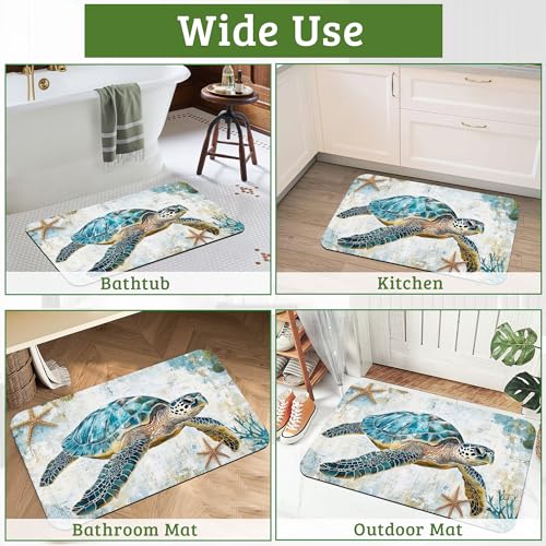 Sea Turtle Bathroom Rugs Mat Non Slip Washable Quick Dry Absorbent Thin Bathroom Rug-Bath Mats for Bathtub, Sink, Shower Room, Christmas Decorations, 17"x 29.5"