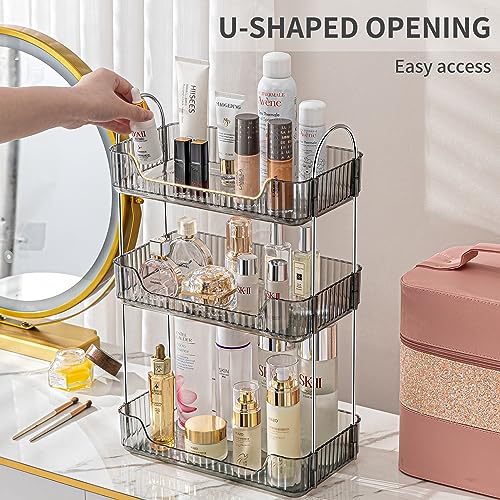 Akinbas 3 Tier Bathroom Organizer Countertop Makeup Perfume Tray Skincare Organizer for Bathroom Dresser Vanity (Grey)