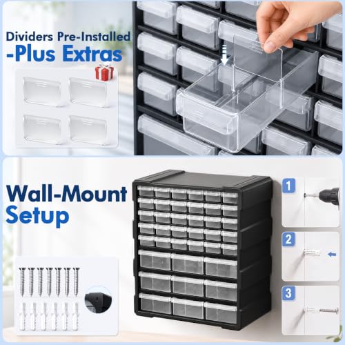 Drawer Organizer for Garage Building Bricks Storage,Thicker Craft Organizers Storage with Dividers Labels for Hardware,Screws,Nuts Bolts,Teacher Toolbox,Charms,Beads,Craft,Scrapbook