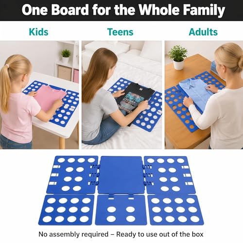 Shirt Folding Board, Shirt Folder - Folds Hoodies, Jeans & Shirts, Blue | Quick garment folding, heavy duty for thick clothes, for adults & kids, compact foldable design, no assembly required