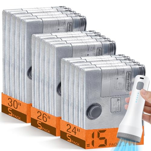 15 Pack Vacuum Storage Bags for Travel with Cordle... (15 Count | Grey | PA+PE Material)