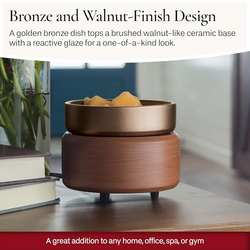 Candle Warmers ETC 2-in-1 Candle and Fragrance Warmer for Warming Scented Candles or Wax Melts and Tarts with to Freshen Room, Pewter Walnut