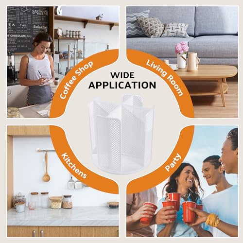 Rotating Paper Cup Dispenser, Cup Holder with 4 Compartments, Disposable Coffee Cup Dispenser Removable, Plastic Cup Storage & Lid Holder for Countertops, Kitchen, Coffee Stations (White)