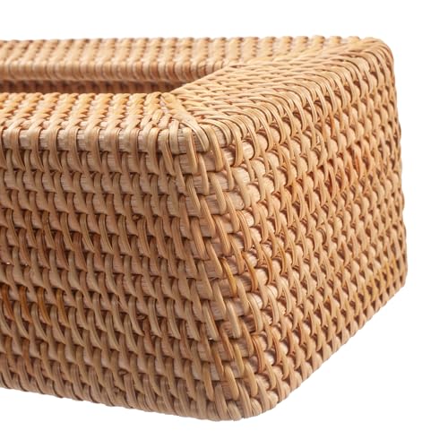 Rattan Tissue Box Cover Natural Woven Facial Napkin Holder Rectangular 10 x 6.1 x 4.1 Inch (Natural)