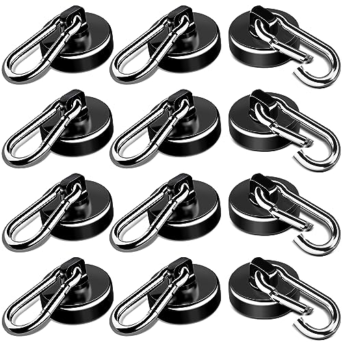 Magnetic Hooks Carabiner with Swivel, 70LBS, 12 Pa... (Black | Stainless Steel)
