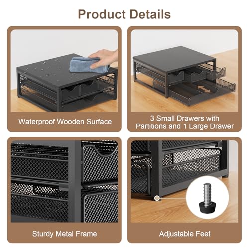 Coffee Pod Holder For Counter, 3 Pull-Out 72 K-Cup Holder Drawer, Wooden Cafe Pods Storage Organizer with Sliding Drawers for Coffee Station, Home, Kitchen, Office, Dorm (Black)