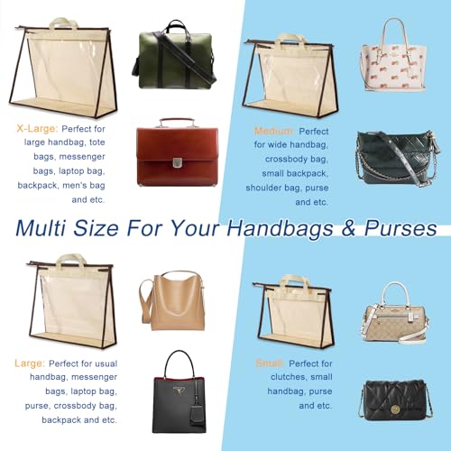 8 Pack Handbag Dust Bags Clear Purse Storage Organizer for Closet, Hanging Zipper Storage Bag for Handbags