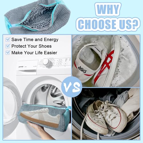 Shoe Washing Machine Bag, 2 Pack Shoe Laundry Bags for Washer and Dryer, Reusable Sneaker Wash Bag with Self-Locking Zipper, 360° Deep Cleaning, Protects Shoes and Washer(Gray)