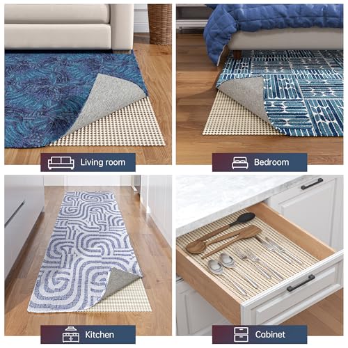 Jorvila Non-Slip Rug Pad Gripper 8x10 Feet, Anti Skid Mat for Under Area Rugs, Keeps Rugs in Position and Safe, Thick Cushioned Carpet Pad for Hardwood Floors Protection