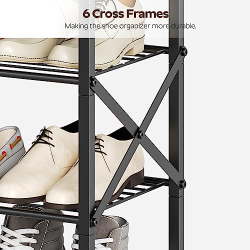 10 Tier Shoe Rack, Large Capacity Shoe Storage Organizer Holds 40 Pairs, Sturdy and Stable, for Entryway, Hallway, Closet, Dorm Room, Rustic Brown SS10BR
