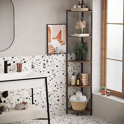 SUNMORY 5 Tier Corner Shelf, 65" Tall Corner Shelves for Living Room Decor | Wall Corner Bookshelf, Industrial Display Shelf, Multi Unit Organizer, Narrow Plant Stand for Bedroom Bathroom Small Space