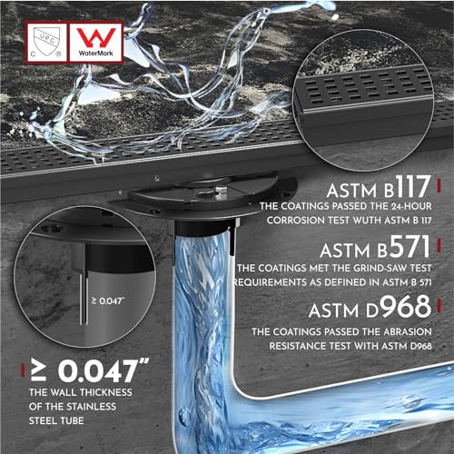 12 Inch Linear Shower Drain Rectangular Floor Drain with Accessories Square Hole Pattern Cover Grate Removable SUS304 Stainless Steel CUPC Certified Matte Black