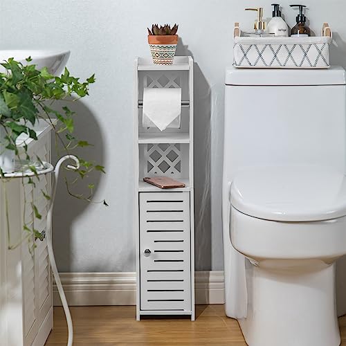 Toilet Paper Holder Small: No Drill Bathroom Stora... (White)