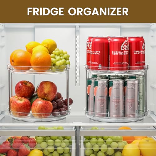 2 SET 2 Tier Non-Skid Acrylic Lazy Susan Organizer - Rotating Spice Rack - Turntable Spinning Organization for Kitchen, Pantry, Countertop, Closet, Bathroom, Vanity, Medicine Cabinet Organizing,9.25''