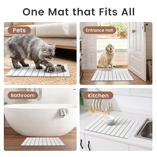 Super Anti-Slip Strong Absorbent Diatomite Pad, Stone Bath Mat 23.6 x 15.5 inches Quick-Dry Pad, Foldable and Easy to Store Bathroom Stone Bath Mat, Suitable for Bathroom, Easy to Clean
