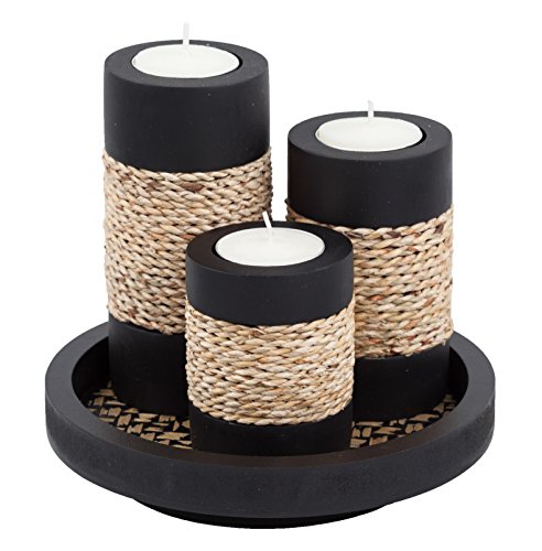 Candleholder Set with Tray, Set of 3 Rustic Black... (Black, Brown | Aluminum, Wood)