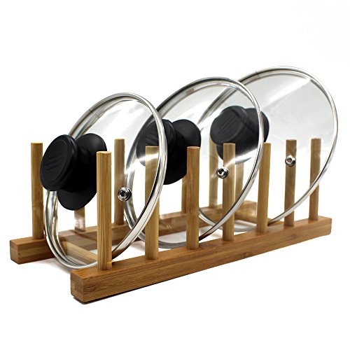 Bamboo Wooden Plate Racks Dish display Holder Kitchen Storage, Pack of 4 | Cabinet Organizer for Dish / Plate / Bowl / Cup / Pot Lid / Cutting Board/ Book (vertical)