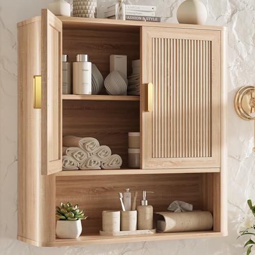 Bathroom Wall Storage Cabinet, Medicine Cabinet wi... (Natural Oak | Engineered Wood)