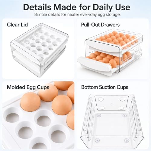 Egg Holder for Fridge, 40-Count Egg Organizer for Refrigerator with Drawers