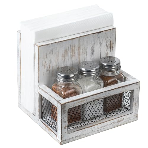 Napkin Holder, Farmhouse Multifunctional Napkin Ho... (Wood & Mesh)