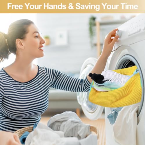 2 Pack Shoe Washing Machine Bag, Laundry Shoe Bag for Washer and Dryer, Reusable Shoe Cleaning Bag for Sneakers and All Shoes Types with Self-Locking Zipper (Yellow)