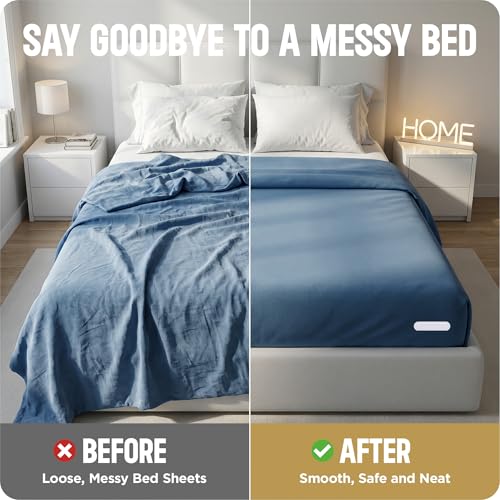 Bed Sheet Holders for Corners – 4PCS Locking Fitted Sheet Clips for All Mattress Sizes – Non-Slip Sheet Fasteners Keep Bedding Tight & Smooth – Easy One-Time Installation – Heavy-Duty Design (White)