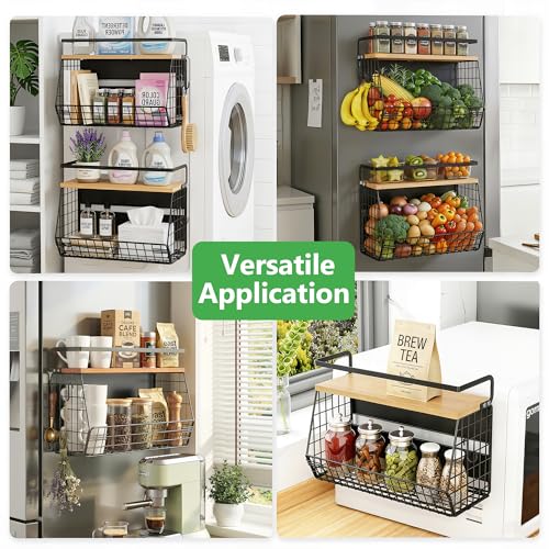Magnetic Shelf for Fridge with Wood Lid, Fruit Potato & Onion Storage Bins, Magnetic Spice Rack for Refrigerator Pantry Organizer & Storage, Large Container for Refrigerator, Kitchen Counter & Laundry