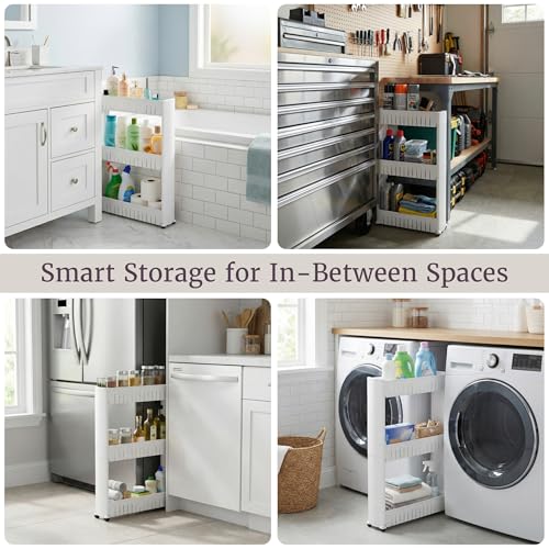 3 Tier Shelf Rolling Cart - Narrow-Space Kitchen o... (White)